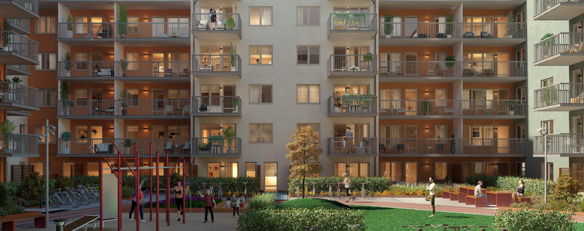 Nyproduktion Uppsala - Innergården i Kapellgärdet (visualisering)