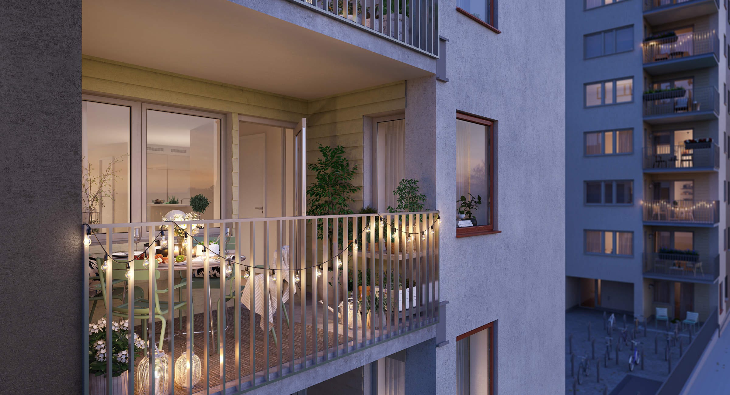 Balkong i grannskapet Tinnerbäcks Brunn (Visualisering)