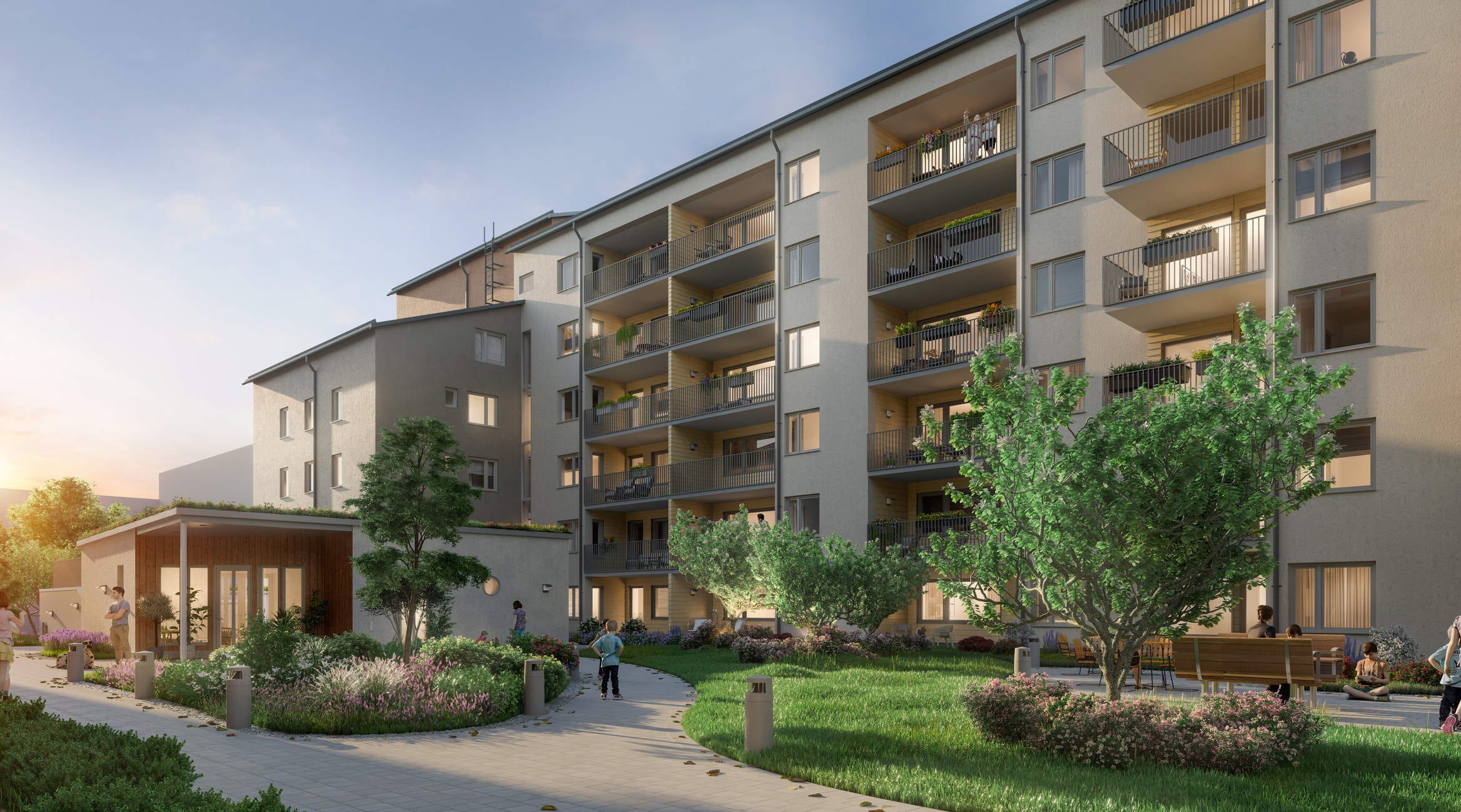 Nyproduktion Linköping - Gatuvy på Tinnerbäcks brunn II (Visualisering)