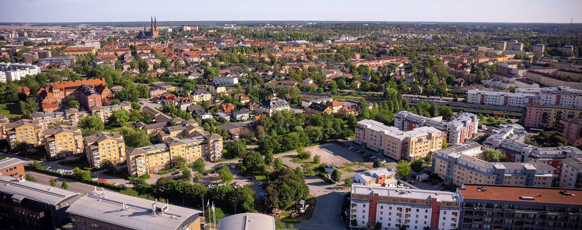 Nyproduktion Luthagen - flygfoto över Uppsala