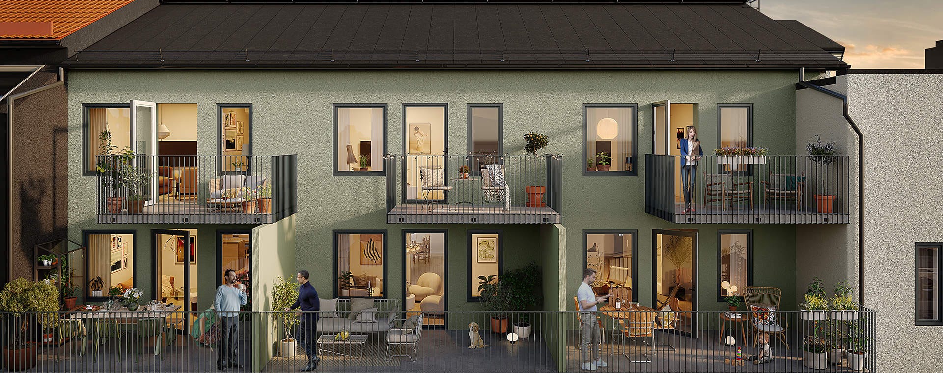 Nyproduktion Linköping - Terrasser och balkonger på stadsradhusen på Kryddan II (Visualisering)