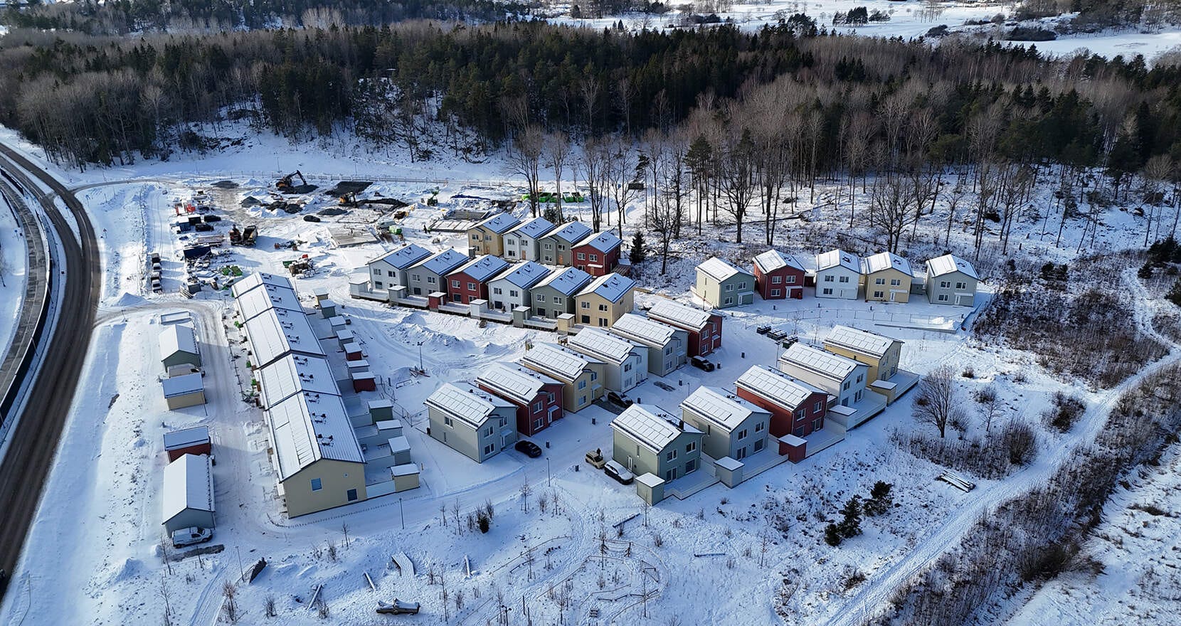 Drönarfoto av grannskapet Fjärilshusen i januari 2026