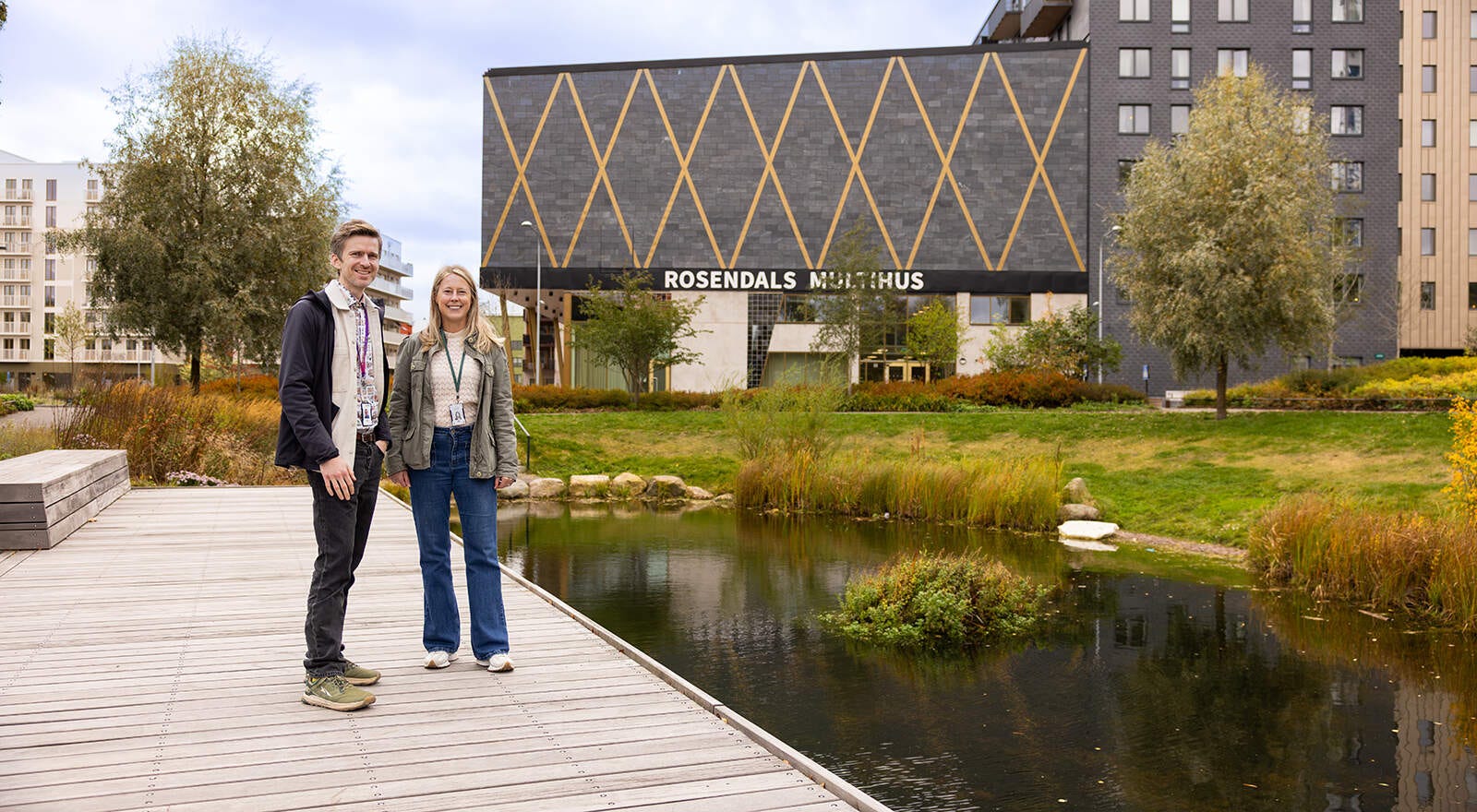 Jenny Winblad, Bonava, och Jonathan Molund, Uppsala kommun, i samtal om hållbart byggande